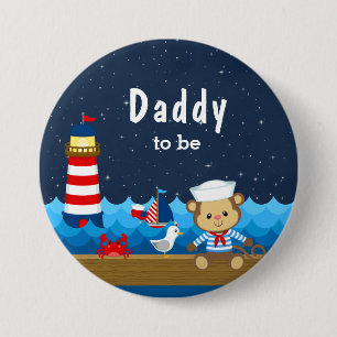 Nautical Boy Monkey Red and Navy Daddy To Be 7.5 Cm Round Badge