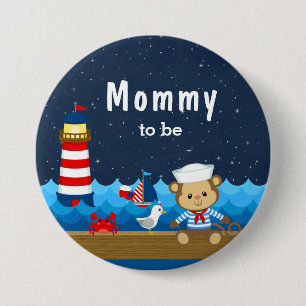 Nautical Boy Monkey Red and Navy Mummy To Be 7.5 Cm Round Badge