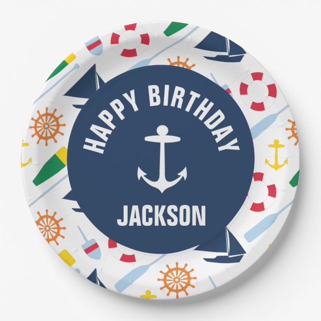 Nautical Boy Personalised Happy Birthday Plate (Front)