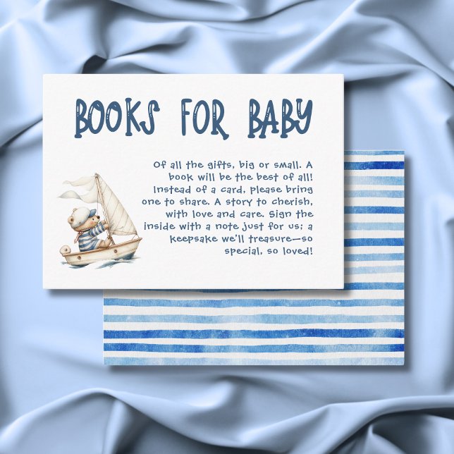 Nautical Boy Sailor Bears Books Stripe Baby Shower Enclosure Card (Nautical Boy Sailor Bears Books Stripe Baby Shower Enclosure Card)