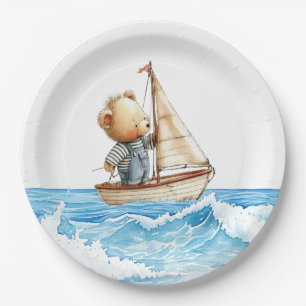 Nautical Boy Sailor Teddy Bears Baby Shower Paper Plate