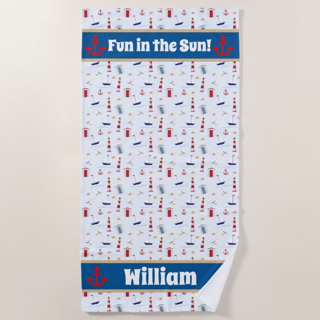 Nautical Boy's Personalised Beach Towel (Front)