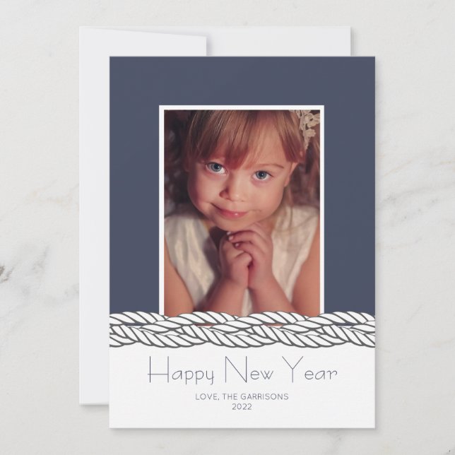 Nautical Braid Navy Photo New Year's Day card (Front)