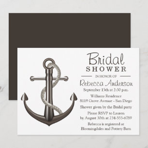 Nautical Bridal Shower Anchor Brown Wedding Sailor Invitation