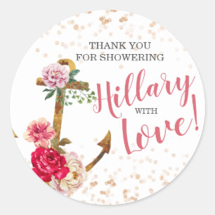 Nautical Bridal shower   Anchor Shower favours Classic Round Sticker