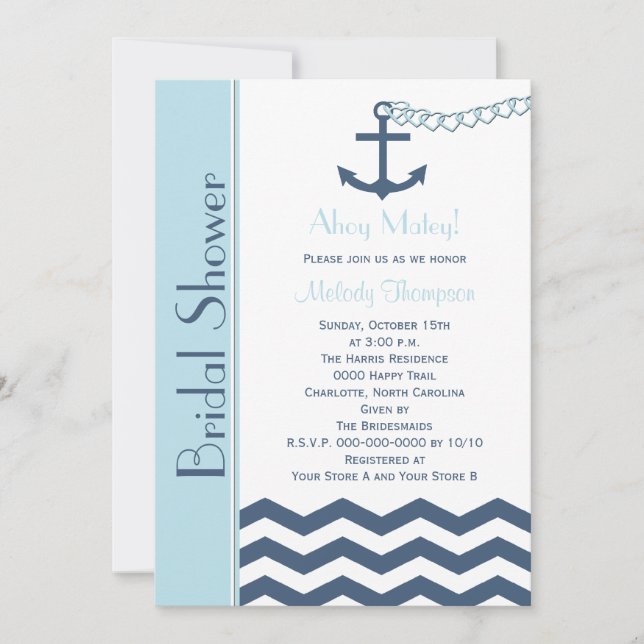 Nautical Bridal Shower Invitation, Blue Invitation (Front)