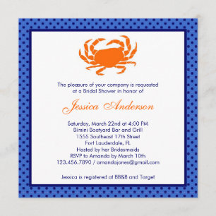 Nautical Bridal Shower Invitation Orange/Navy