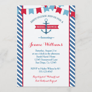 Nautical Bridal Shower Invitation Red and Blue