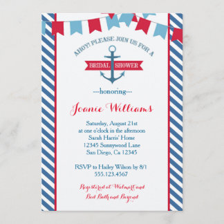 Nautical Bridal Shower Invitation Red and Blue