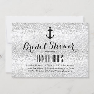 Nautical Bridal Shower Modern Silver Glitter Invitation
