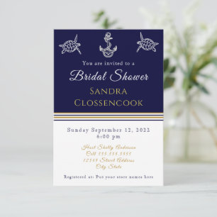 Nautical Bridal Shower Navy Blue Turtles Anchor Invitation