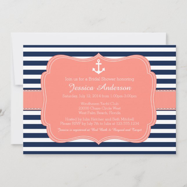 Nautical Bridal Shower or Baby Shower Invitation (Front)