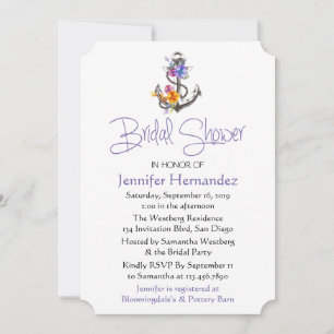 Nautical Bridal Shower Purple Anchor Floral Invitation
