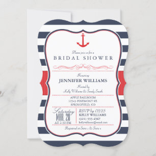 Nautical Bridal Shower; Red, White, & Navy Blue Invitation
