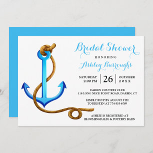 Nautical Bridal Shower Ship Anchor Blue Turquoise Invitation