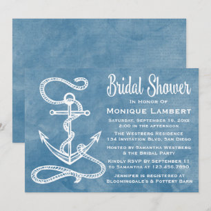 Nautical Bridal Shower Ship Anchor Blue Watercolor Invitation