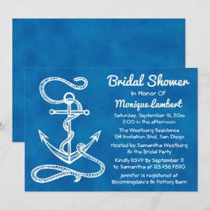 Nautical Bridal Shower Ship Anchor Blue Watercolor Invitation