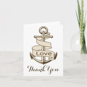 Nautical Brown Thank You Ship Anchor Love Card