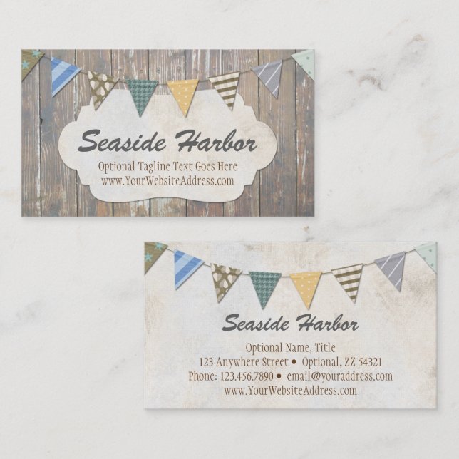 Nautical Bunting on Rustic Wood Shabby Beach Chic Business Card (Front/Back)