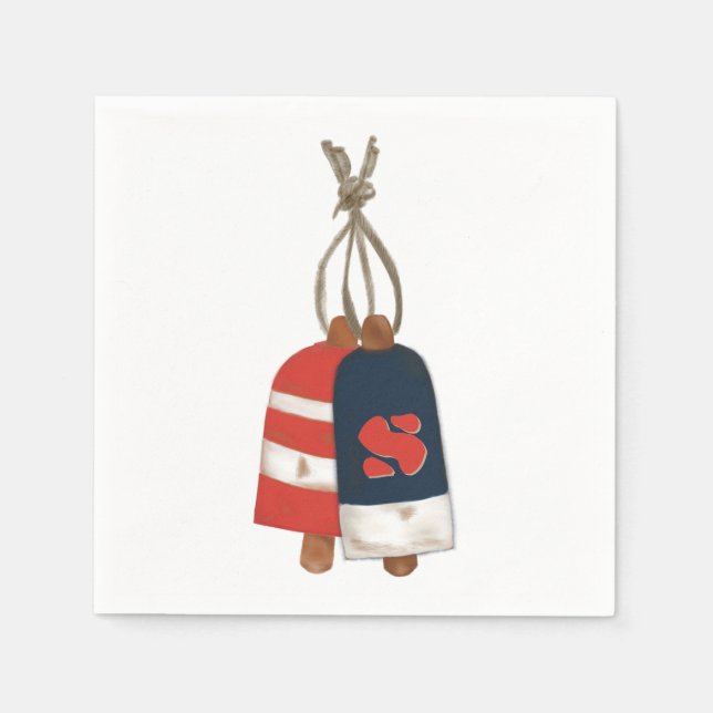 Nautical Buoys Personalised Blue Red Napkin (Front)