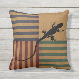 Nautical Burlap  Gecko Lizard Outdoor Cushion