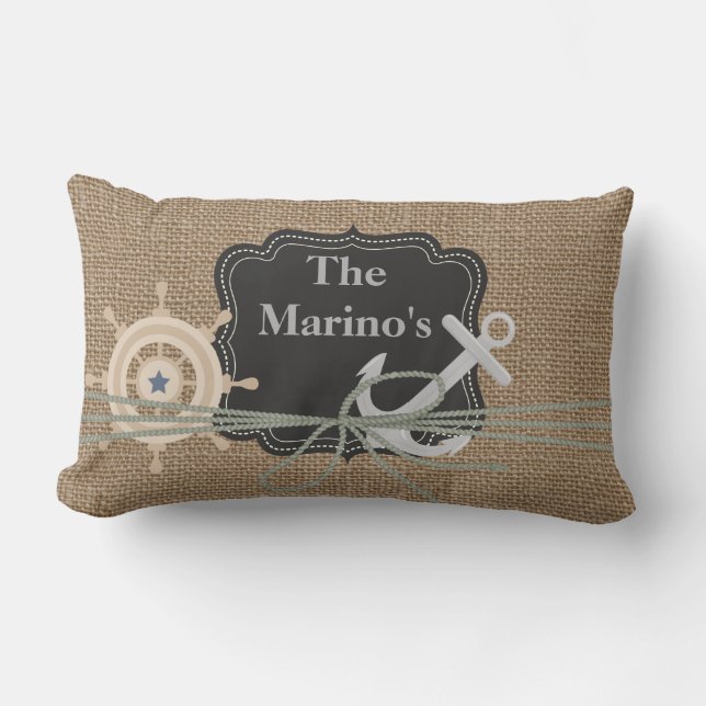 NAUTICAL BURLAP LOOK Anchor Custom Pillow Gift (Front)