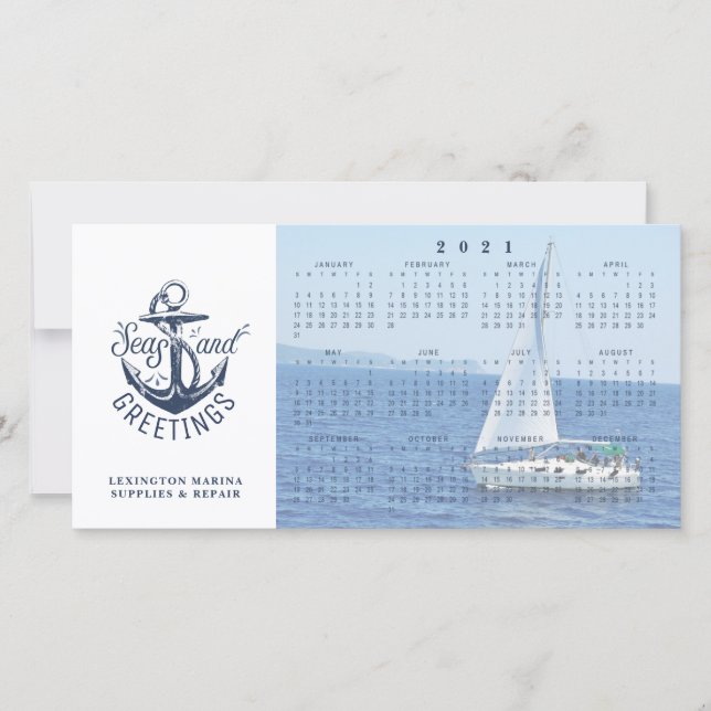 Nautical Business 2021 Calendar SEAS AND GREETINGS Holiday Card (Front)