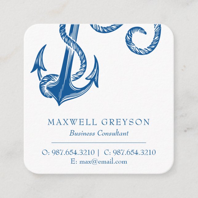 Nautical Business Cards Navy Blue Anchor (Front)