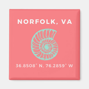 Nautical Button Magnet - Coordinates of Norfolk VA