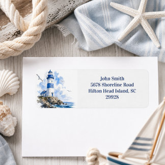 Nautical By the Sea Lighthouse Return Address