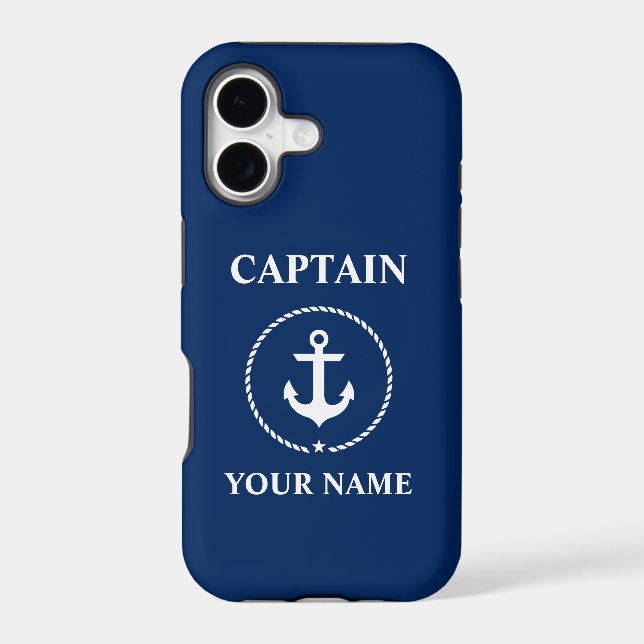 Nautical Captain Add Name Anchor Rope Navy Blue (Back)