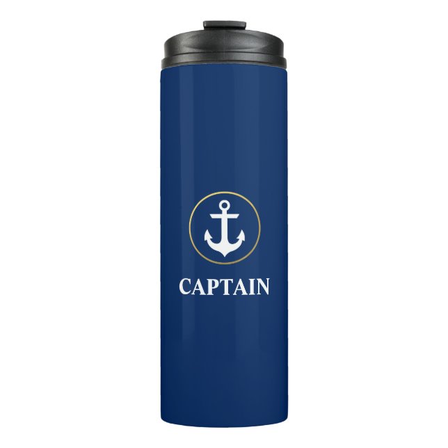 Nautical Captain Anchor Blue Gold Thermal Tumbler (Front)