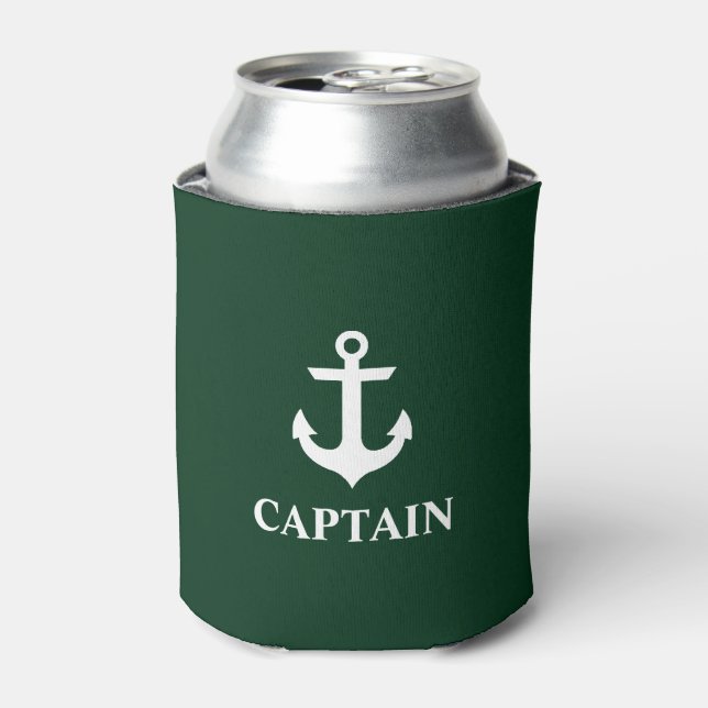 Nautical Captain Anchor Green Can Cooler (Can Front)