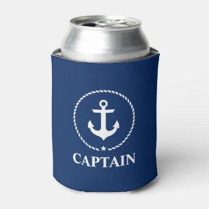 Nautical Captain Anchor Rope Navy Blue Can Cooler