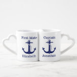 Nautical Captain and First Mate Couple's Coffee Mug Set<br><div class="desc">This nautical captain and first mate couple's mug set features a drawing of a white anchor with rope.  The words "First Mate" on one mug and "Captain" on the other are above and below are names for you to personalise.  Great gift for valentines or anniversaries!</div>