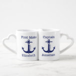 Nautical Captain and First Mate Couple's Coffee Mug Set<br><div class="desc">This nautical captain and first mate couple's mug set features a drawing of a white anchor with rope.  The words "First Mate" on one mug and "Captain" on the other are above and below are names for you to personalise.  Great gift for valentines or anniversaries!</div>