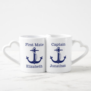 Nautical Captain and First Mate Couple's Coffee Mug Set