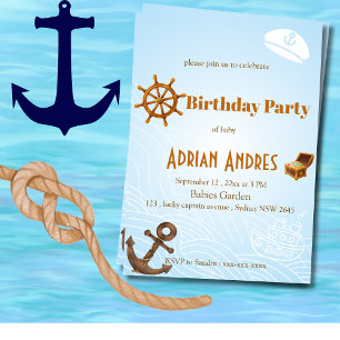 Nautical Captain Baby Boy First Birthday Invitatio Invitation