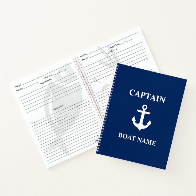 Nautical Captain Boat Name Anchor Blue Recipe Notebook (Inside)