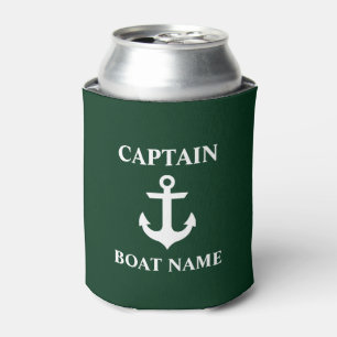 Nautical Captain Boat Name Anchor Green Can Cooler