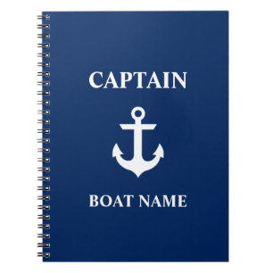 Nautical Captain Boat Name Anchor Navy Blue Notebook