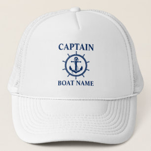 Nautical Captain Boat Name Anchor Rope Wheel Trucker Hat