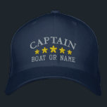Nautical Captain Boat Name Navy Blue Gold Star Hat<br><div class="desc">Sail in style with a personalised embroidered hat featuring your Captain rank or other desired title along with your Name or Boat Name in silver and five gold stars. Several cap and thread colours to choose from. Makes a great custom gift for Fathers day,  birthdays or any occasion.</div>
