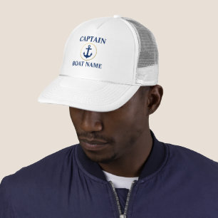 Nautical Captain Boat Name White Blue Gold Trucker Hat