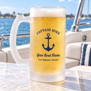 Nautical Captain Custom Boat Name Port Frosted Glass Beer Mug