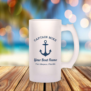Nautical Captain Custom Boat Name Port Frosted Glass Beer Mug