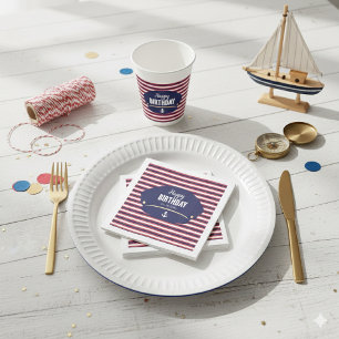 Nautical Captain Hat Birthday Navy & Red Stripes K Napkin
