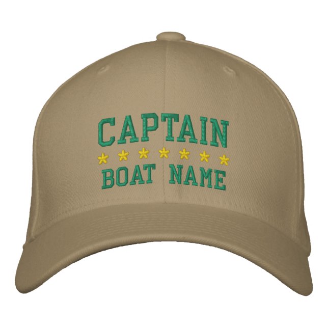 Nautical Captain Khaki Your Boat Name Embroidered Hat (Front)