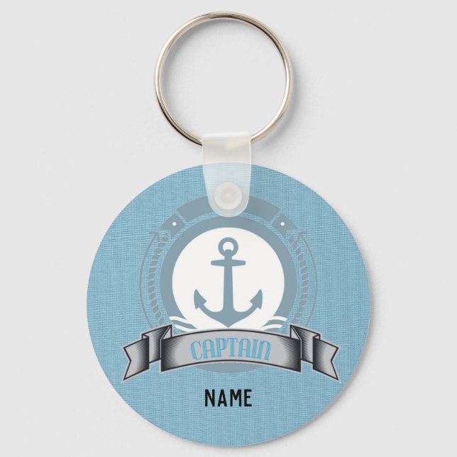 Nautical CAPTAIN Personalised Gift - Blue Anchor Key Ring (Front)