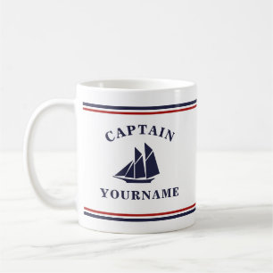 Nautical Captain Sailboat Your Name in Block Mug